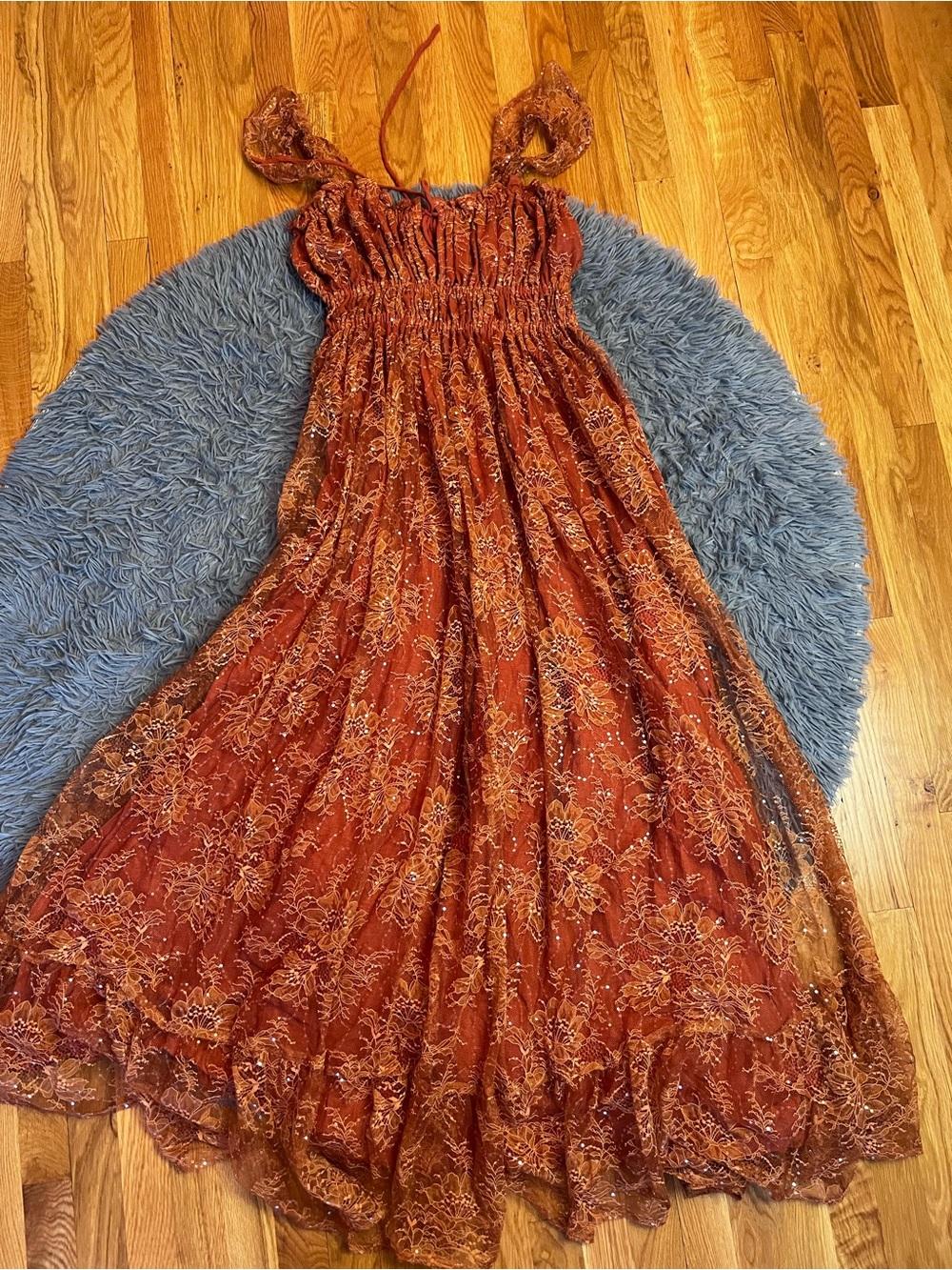 Reclamation Design Company Brown Sequin Smoked Lace Maxi Dress Size S
